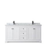 Wyndham WCV232372DWBCMUNSMXX Avery 72 Inch Double Bathroom Vanity in White, White Carrara Marble Countertop, Undermount Square Sinks, Matte Black Trim