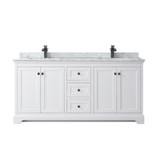 Wyndham WCV232372DWBCMUNSMXX Avery 72 Inch Double Bathroom Vanity in White, White Carrara Marble Countertop, Undermount Square Sinks, Matte Black Trim