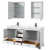 Wyndham WCS202072DWBWCUNSMED Deborah 72 Inch Double Bathroom Vanity in White, White Cultured Marble Countertop, Undermount Square Sinks, Matte Black Trim, Medicine Cabinets