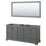 Wyndham WCS202072DGBCXSXXM70 Deborah 72 Inch Double Bathroom Vanity in Dark Gray, No Countertop, No Sinks, Matte Black Trim, 70 Inch Mirror