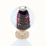 JVJ 24 K Gold Plated 30 mm (1 3/16") Round Glass Door Knob - Clear With Twisted Red on Gold - 47524