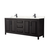 Wyndham WCV252580DEBC2UNSMXX Daria 80 Inch Double Bathroom Vanity in Dark Espresso, Carrara Cultured Marble Countertop, Undermount Square Sinks, Matte Black Trim