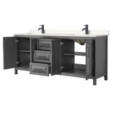 Wyndham WCV252580DGBC2UNSMXX Daria 80 Inch Double Bathroom Vanity in Dark Gray, Carrara Cultured Marble Countertop, Undermount Square Sinks, Matte Black Trim