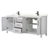 Wyndham WCV252580DWBC2UNSMXX Daria 80 Inch Double Bathroom Vanity in White, Carrara Cultured Marble Countertop, Undermount Square Sinks, Matte Black Trim