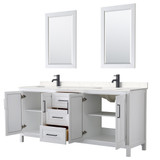 Wyndham WCV252580DWBC2UNSM24 Daria 80 Inch Double Bathroom Vanity in White, Carrara Cultured Marble Countertop, Undermount Square Sinks, Matte Black Trim, 24 Inch Mirrors