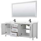 Wyndham WCV252580DWBC2UNSM70 Daria 80 Inch Double Bathroom Vanity in White, Carrara Cultured Marble Countertop, Undermount Square Sinks, Matte Black Trim, 70 Inch Mirror