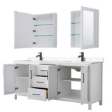 Wyndham WCV252580DWBC2UNSMED Daria 80 Inch Double Bathroom Vanity in White, Carrara Cultured Marble Countertop, Undermount Square Sinks, Matte Black Trim, Medicine Cabinets
