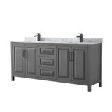 Wyndham WCV252580DGBCMUNSMXX Daria 80 Inch Double Bathroom Vanity in Dark Gray, White Carrara Marble Countertop, Undermount Square Sinks, Matte Black Trim