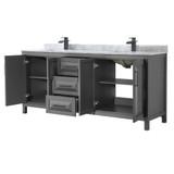 Wyndham WCV252580DGBCMUNSMXX Daria 80 Inch Double Bathroom Vanity in Dark Gray, White Carrara Marble Countertop, Undermount Square Sinks, Matte Black Trim