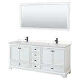 Wyndham WCS202080DWBC2UNSM70 Deborah 80 Inch Double Bathroom Vanity in White, Carrara Cultured Marble Countertop, Undermount Square Sinks, Matte Black Trim, 70 Inch Mirror