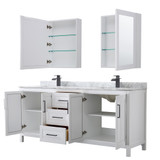 Wyndham WCV252580DWBCMUNSMED Daria 80 Inch Double Bathroom Vanity in White, White Carrara Marble Countertop, Undermount Square Sinks, Matte Black Trim, Medicine Cabinets