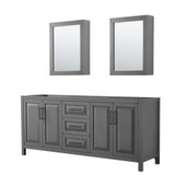 Wyndham WCV252580DGBCXSXXMED Daria 80 Inch Double Bathroom Vanity in Dark Gray, No Countertop, No Sink, Matte Black Trim, Medicine Cabinets