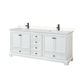 Wyndham WCS202080DWBC2UNSMXX Deborah 80 Inch Double Bathroom Vanity in White, Carrara Cultured Marble Countertop, Undermount Square Sinks, Matte Black Trim