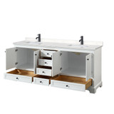 Wyndham WCS202080DWBC2UNSMXX Deborah 80 Inch Double Bathroom Vanity in White, Carrara Cultured Marble Countertop, Undermount Square Sinks, Matte Black Trim