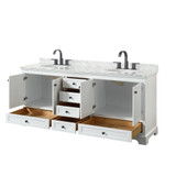 Wyndham WCS202080DWBCMUNOMXX Deborah 80 Inch Double Bathroom Vanity in White, White Carrara Marble Countertop, Undermount Oval Sinks, Matte Black Trim