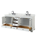 Wyndham WCS202080DWBCMUNSMXX Deborah 80 Inch Double Bathroom Vanity in White, White Carrara Marble Countertop, Undermount Square Sinks, Matte Black Trim