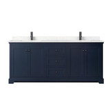 Wyndham WCV232380DBBC2UNSMXX Avery 80 Inch Double Bathroom Vanity in Dark Blue, Carrara Cultured Marble Countertop, Undermount Square Sinks, Matte Black Trim