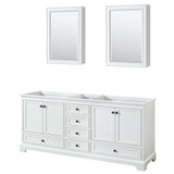 Wyndham WCS202080DWBCXSXXMED Deborah 80 Inch Double Bathroom Vanity in White, No Countertop, No Sinks, Matte Black Trim, Medicine Cabinets