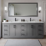 Wyndham WCF292984DGBC2UNSM70 Miranda 84 Inch Double Bathroom Vanity in Dark Gray, Carrara Cultured Marble Countertop, Undermount Square Sinks, Matte Black Trim, 70 Inch Mirror