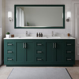 Wyndham WCF292984DGEC2UNSM70 Miranda 84 Inch Double Bathroom Vanity in Green, Carrara Cultured Marble Countertop, Undermount Square Sinks, Brushed Nickel Trim, 70 Inch Mirror