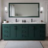 Wyndham WCF292984DGKC2UNSM70 Miranda 84 Inch Double Bathroom Vanity in Green, Carrara Cultured Marble Countertop, Undermount Square Sinks, Matte Black Trim, 70 Inch Mirror