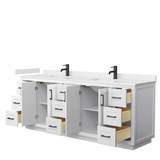 Wyndham WCF292984DWBC2UNSMXX Miranda 84 Inch Double Bathroom Vanity in White, Carrara Cultured Marble Countertop, Undermount Square Sinks, Matte Black Trim