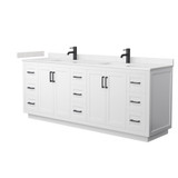 Wyndham WCF292984DWBC2UNSMXX Miranda 84 Inch Double Bathroom Vanity in White, Carrara Cultured Marble Countertop, Undermount Square Sinks, Matte Black Trim