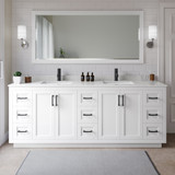 Wyndham WCF292984DWBC2UNSMXX Miranda 84 Inch Double Bathroom Vanity in White, Carrara Cultured Marble Countertop, Undermount Square Sinks, Matte Black Trim