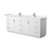 Wyndham WCF292984DWHC2UNSMXX Miranda 84 Inch Double Bathroom Vanity in White, Carrara Cultured Marble Countertop, Undermount Square Sinks, Brushed Nickel Trim