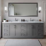 Wyndham WCF292984DKGCMUNSM70 Miranda 84 Inch Double Bathroom Vanity in Dark Gray, White Carrara Marble Countertop, Undermount Square Sinks, Brushed Nickel Trim, 70 Inch Mirror
