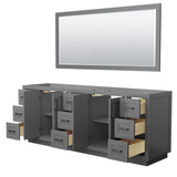 Wyndham WCF292984DGBCXSXXM70 Miranda 84 Inch Double Bathroom Vanity in Dark Gray, No Countertop, No Sink, Matte Black Trim, 70 Inch Mirror