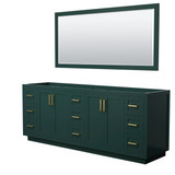 Wyndham WCF292984DGDCXSXXM70 Miranda 84 Inch Double Bathroom Vanity in Green, No Countertop, No Sink, Brushed Gold Trim, 70 Inch Mirror