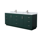 Wyndham WCF292984DGECMUNSMXX Miranda 84 Inch Double Bathroom Vanity in Green, White Carrara Marble Countertop, Undermount Square Sinks, Brushed Nickel Trim