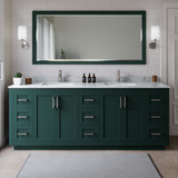 Wyndham WCF292984DGECMUNSMXX Miranda 84 Inch Double Bathroom Vanity in Green, White Carrara Marble Countertop, Undermount Square Sinks, Brushed Nickel Trim