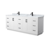 Wyndham WCF292984DWBCMUNSMXX Miranda 84 Inch Double Bathroom Vanity in White, White Carrara Marble Countertop, Undermount Square Sinks, Matte Black Trim