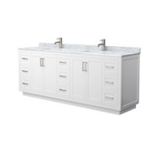 Wyndham WCF292984DWHCMUNSMXX Miranda 84 Inch Double Bathroom Vanity in White, White Carrara Marble Countertop, Undermount Square Sinks, Brushed Nickel Trim