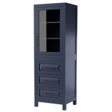 Wyndham WCV2525LTBB Daria Linen Tower in Dark Blue with Matte Black Trim, Shelved Cabinet Storage, and 3 Drawers