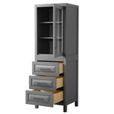 Wyndham WCV2525LTGB Daria Linen Tower in Dark Gray with Matte Black Trim, Shelved Cabinet Storage, and 3 Drawers