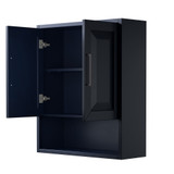 Wyndham WCV2525WCBB Daria Over-the-Toilet Bathroom Wall-Mounted Storage Cabinet in Dark Blue with Matte Black Trim