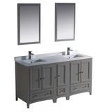 Fresca FVN20-241224GR Fresca Oxford 60" Gray Traditional Double Sink Bathroom Vanity