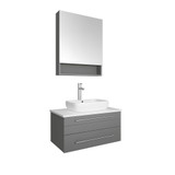 Fresca FVN6130GR-VSL Fresca Lucera 30" Gray Wall Hung Vessel Sink Modern Bathroom Vanity w/ Medicine Cabinet