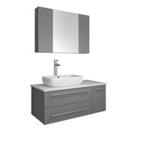 Fresca FVN6136GR-VSL-L Fresca Lucera 36" Gray Wall Hung Vessel Sink Modern Bathroom Vanity w/ Medicine Cabinet - Left Version