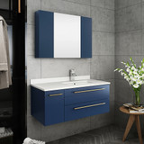 Fresca FVN6136RBL-UNS-R Fresca Lucera 36" Royal Blue Wall Hung Undermount Sink Modern Bathroom Vanity w/ Medicine Cabinet - Right Version