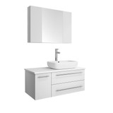 Fresca FVN6136WH-VSL-R Fresca Lucera 36" White Wall Hung Vessel Sink Modern Bathroom Vanity w/ Medicine Cabinet - Right Version