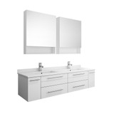 Fresca FVN6160WH-UNS-D Fresca Lucera 60" White Wall Hung Double Undermount Sink Modern Bathroom Vanity w/ Medicine Cabinets