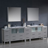 Fresca  FVN62-108GR-UNS Fresca Torino 108" Gray Modern Double Sink Bathroom Vanity w/ 3 Side Cabinets & Integrated Sinks