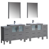 Fresca  FVN62-96GR-UNS Fresca Torino 96" Gray Modern Double Sink Bathroom Vanity w/ 3 Side Cabinets & Integrated Sinks