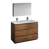 Fresca FVN93-2424RW-D Fresca Lazzaro 48" Rosewood Free Standing Double Sink Modern Bathroom Vanity w/ Medicine Cabinet