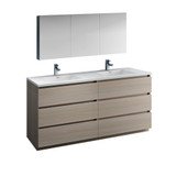 Fresca FVN93-3636MGO-D Fresca Lazzaro 72" Gray Wood Free Standing Double Sink Modern Bathroom Vanity w/ Medicine Cabinet