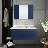 Fresca FCB6136RBL-UNS-R Fresca Lucera 36" Royal Blue Wall Hung Undermount Sink Modern Bathroom Vanity Cabinet - Right Version
